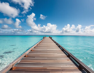 Obraz premium Tropical Beach With Wooden Pier View