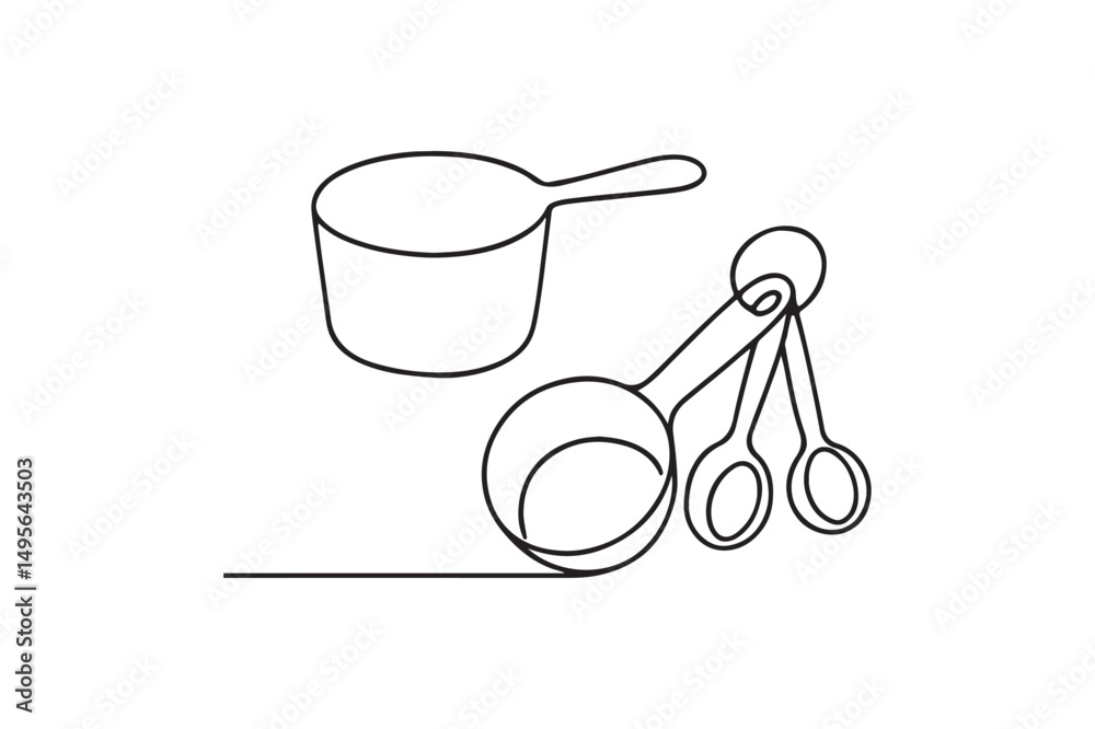 Fototapete measuring cups and spoons continuous one line drawing minimalism design