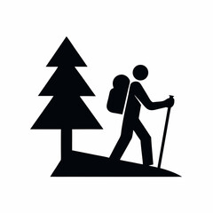 Fototapeta premium Hiking Silhouette Icon with Backpack and Tree.