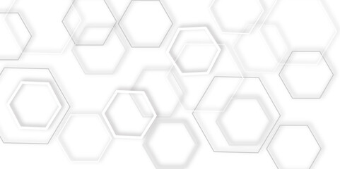 Fototapeta premium modern abstract background featuring a pattern technology 3d white hexagons with gray outlines, abstract pattern of interconnected hexagons, modern designs and tech presentations 