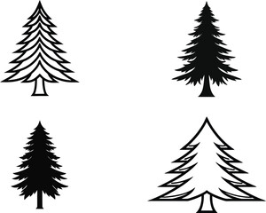 Obraz premium Pine Tree Silhouette & Line Art Vector Icons – Nature Forest Design for T-Shirts & Decor.