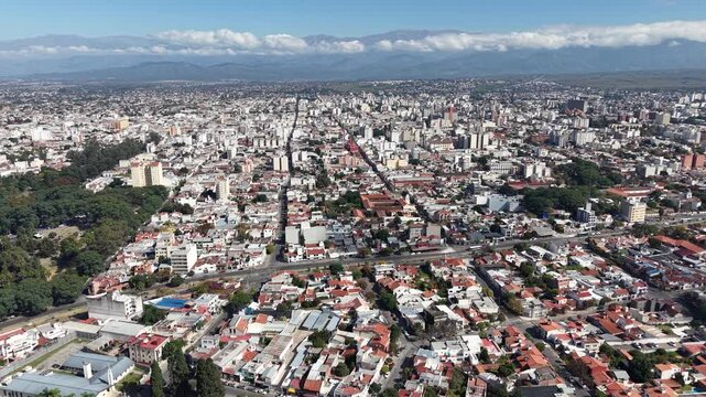 Aerial view of the city of Salta, Argentina. Video.