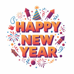 Fototapeta premium Cheerful New Year Celebration Card with Fireworks and Festive Elements