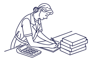 Bookkeeper accountant with calculator line art