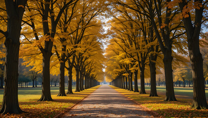 Fototapeta premium autumn alley .tree alley in the park in autumn time