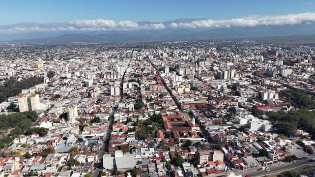 Aerial view of the city of Salta, Argentina. Video.