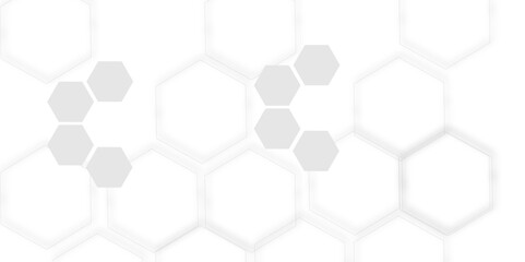 Abstract clean white background featuring a pattern of grey out line hexagons arranged like a honeycomb, Polygonal Honeycomb Elements, Luxury Pattern and Technology-Inspired Design 