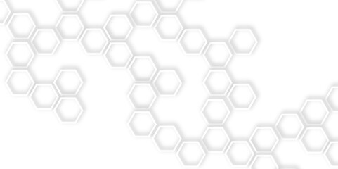 Abstract clean white background featuring a pattern of white out line hexagons arranged like a honeycomb, Polygonal Honeycomb Elements, Luxury Pattern and Technology-Inspired Design 