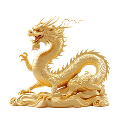 Obraz premium A golden dragon statue with intricate details perched atop a decorative base on a black background scene