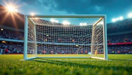 Fototapeta premium Close-up view of goalpost uprights and crossbar , padding, sports venue, close-up