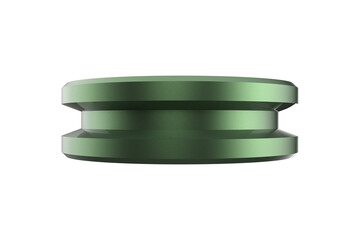  single-grooved industrial pulley or roller in a metallic green finish. Featuring a central bore with a keyway, this mechanical component is designed for precisely on a PNG Transparent Background