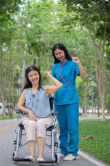 Nurses and patients in the hospital talk with care, offer medical advice, support, and recovery advice with compassion.