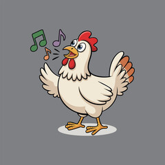 funny cock sing song with music notes vector illustration