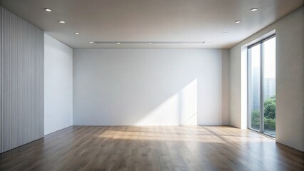 Obraz premium Empty Room with Large Window and Wooden Floor, Perfect for Interior Design Inspiration