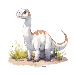 A charming depiction of a baby dinosaur surrounded by lush grass evoking a sense of wonder.