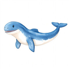 A whimsical digital illustration of a cartoon whale gliding through vibrant ocean waters.