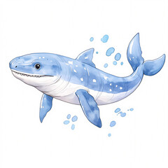 A charming blue shark glides through the ocean showcasing its vibrant colors in a lively underwater setting.