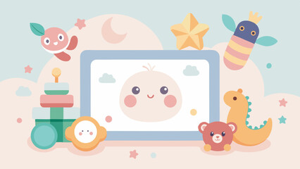 Adorable Baby Toys and Playful Characters on a Tablet Screen