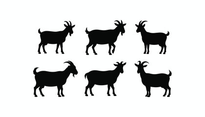  goat set silhouettes vector illustration isolated on white background