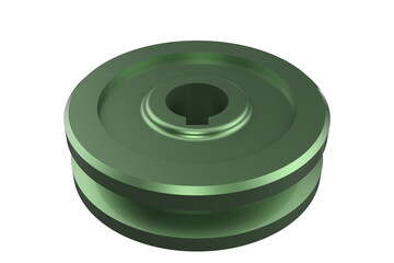  single-grooved industrial pulley or roller in a metallic green finish. Featuring a central bore with a keyway, this mechanical component is designed for precisely on a PNG Transparent Background