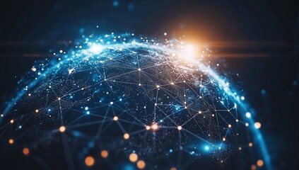 Obraz premium Global network connection, digital earth with glowing lines and nodes. (1)
