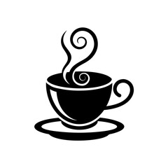 flat tea cup with steam swirl   calm  warmth  