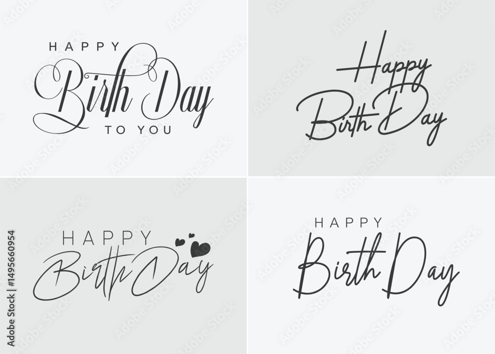 Fototapete happy birthday typography black color vector design with birthday party element isolated on white ba