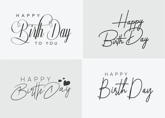 happy birthday typography black color vector design with birthday party element isolated on white background can be use for background, poster and template