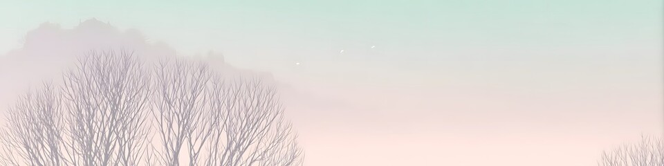 Misty Morning Trees: A tranquil scene featuring the serene presence of trees shrouded in a delicate veil of mist, captured in a soft, pastel-like artistic style.