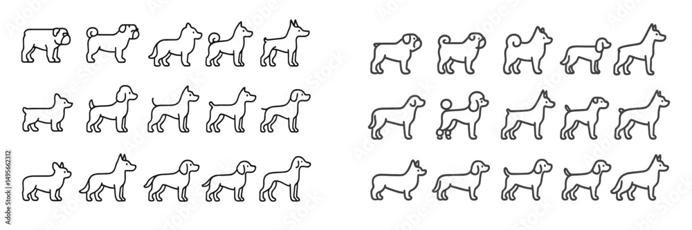 Aufkleber Various dog silhouettes arranged in an artistic pattern showcasing different breeds and poses on a clean background