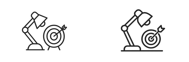 Creative illustration of a desk lamp aiming at a target, showcasing focus and productivity in an office setting