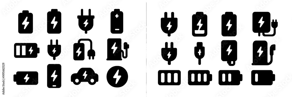 Poster symbols of energy and power source icons in simple black designs for technology and sustainability t