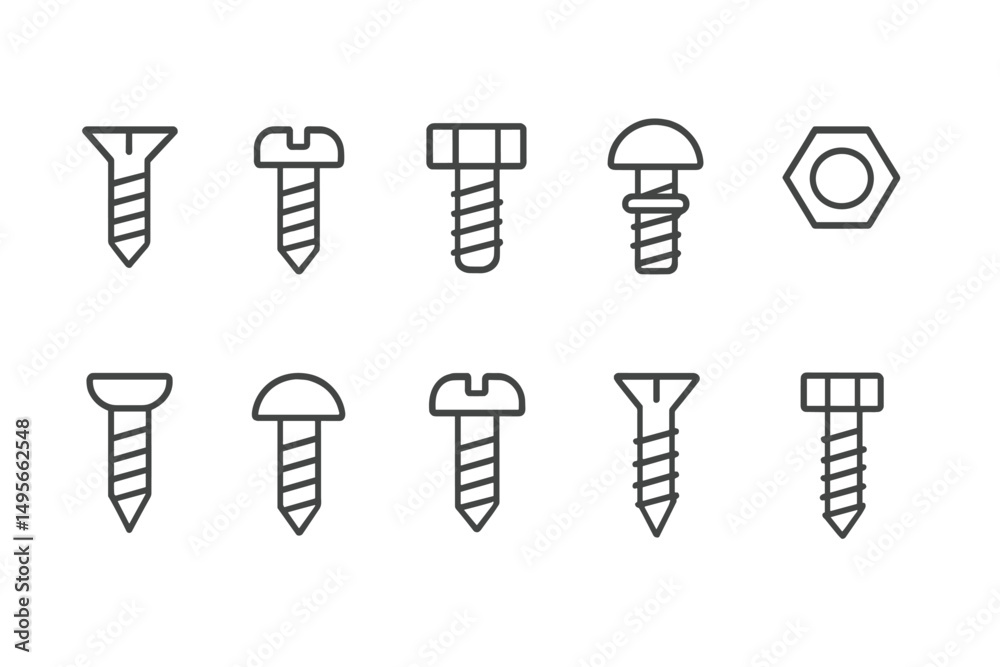 Poster Various types of screws and nuts displayed in a grid layout on a white background