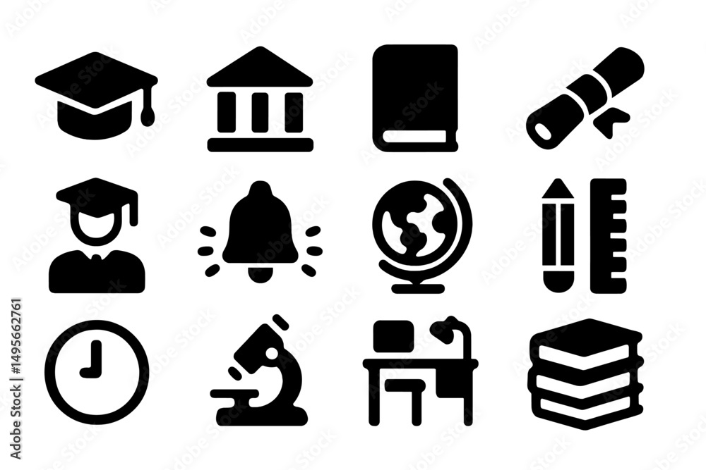 Poster educational symbols representing various aspects of learning and academic achievement in a minimalis