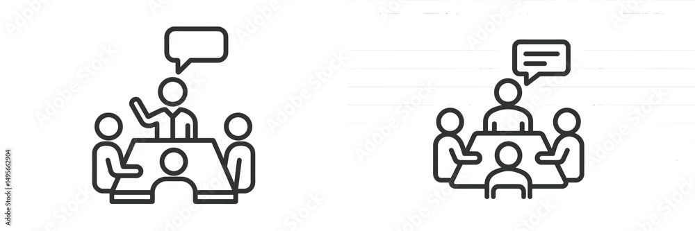 Aufkleber group discussion at a conference table with one speaker engaging an attentive audience from diverse 