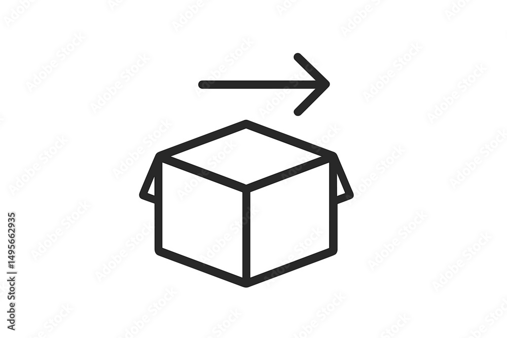 Poster shipping a cardboard box with an arrow indicating movement towards the right at a warehouse