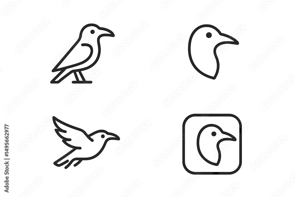 Aufkleber Various minimalistic bird designs showcasing different poses and styles in a clean, modern layout