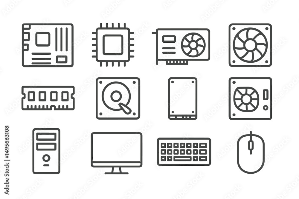 Leinwandbilder collection of computer hardware components including motherboards, processors, and peripherals in a 