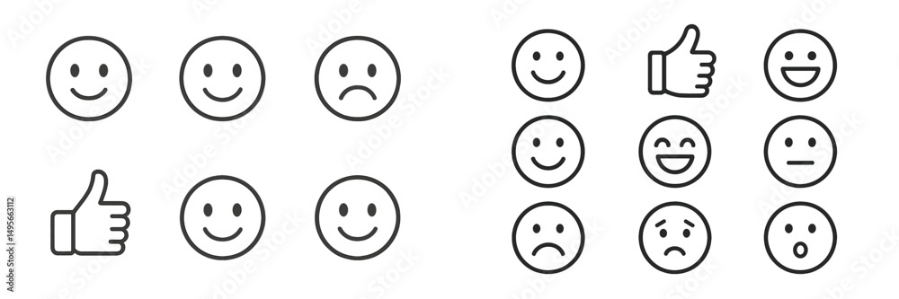 Poster collection of various facial expressions illustrating emotions and reactions in a simple, minimalist