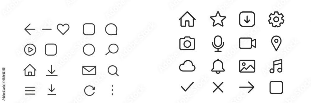 Poster Line icons of various symbols for user interface design and web application