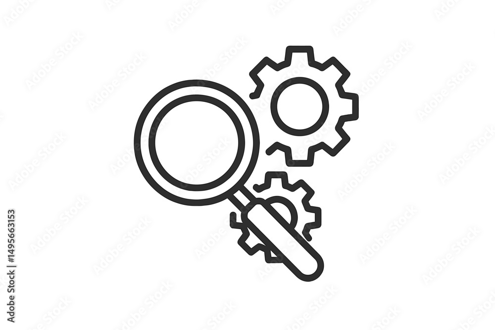 Aufkleber symbol of magnifying glass and gears representing search and technology integration in modern analys