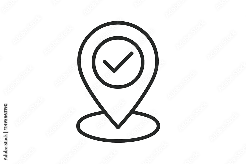 Leinwandbilder Location marker symbol with a checkmark indicating a confirmed point of interest on a digital map