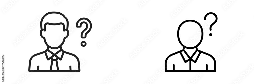 Poster Silhouettes of two individuals with question marks representing uncertainty in identity and role in a professional setting
