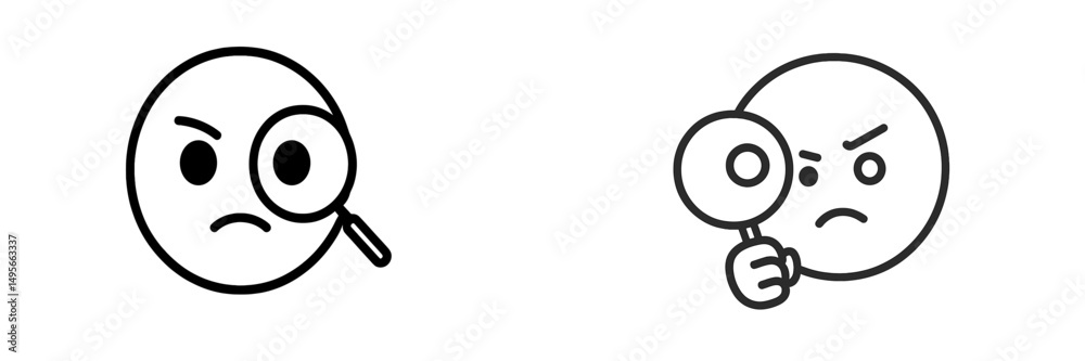 Poster investigative expressions of characters observing through magnifying glasses