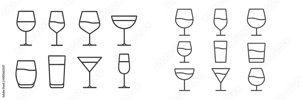 Poster Various types of glassware displayed on a simple background for artistic design or illustration