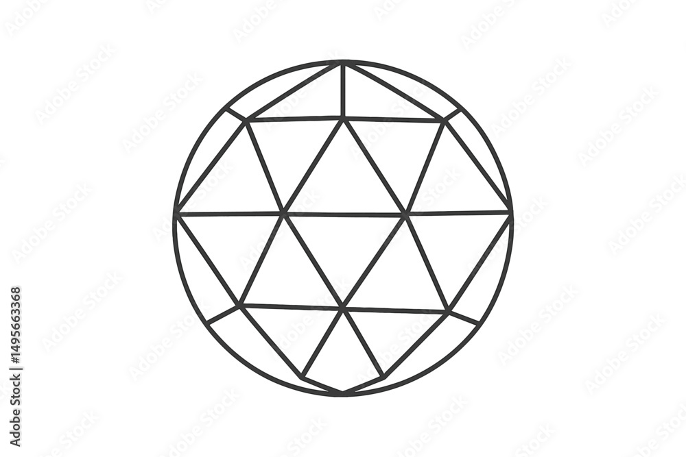 Poster geometric design featuring a spherical shape with intersecting triangles on a clean background