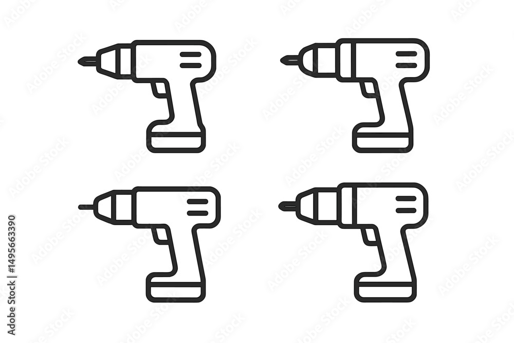 Poster Collection of four cordless drills arranged in a grid pattern on a plain background
