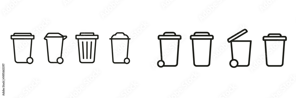 Aufkleber various types of trash bins displayed in a minimalist style suitable for modern decor