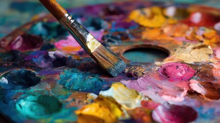 Fototapeta premium Vibrant Artist Palette with Paintbrush