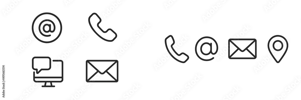 Poster contact methods and communication symbols displayed on a digital background in a minimalistic style